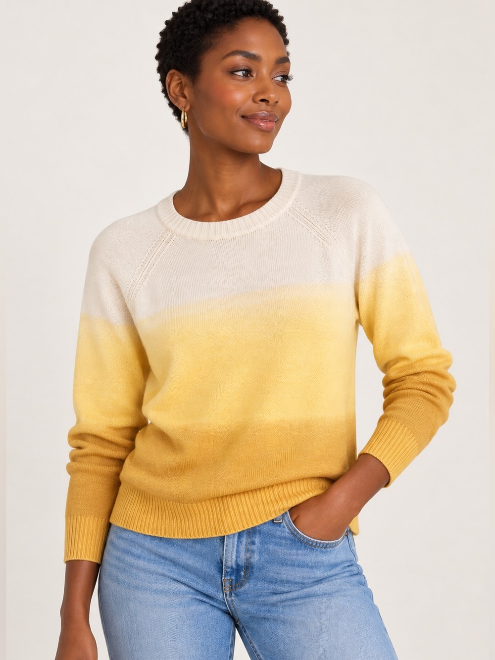 LOFT Ombre Dip Dye Sweater Medium Butter Yellow Ivory Mustard